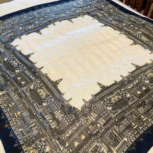 Large Vintage Silk Scarf - beautiful, intricate architectural motif
